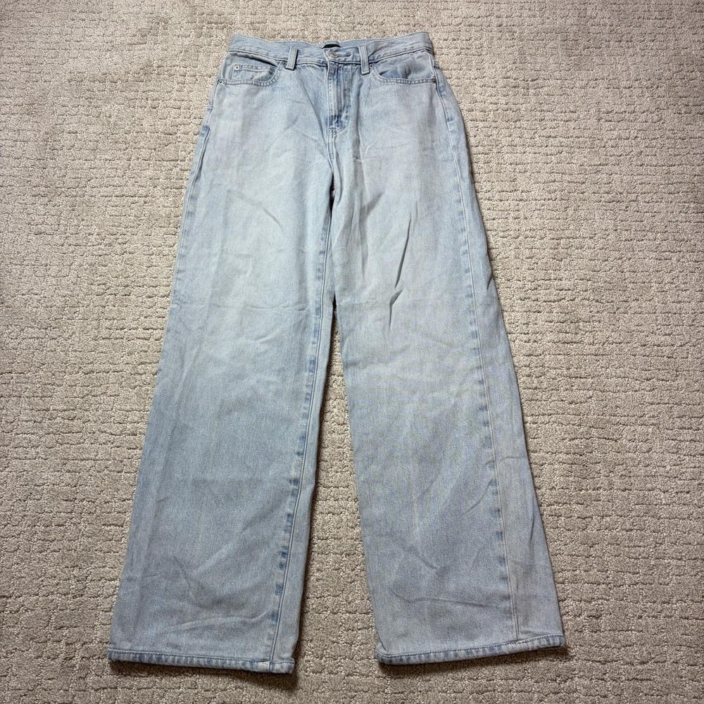 Uniqlo Jeans Wide Straight High Rise Light Blue Denim Womens Size 24 Cotton